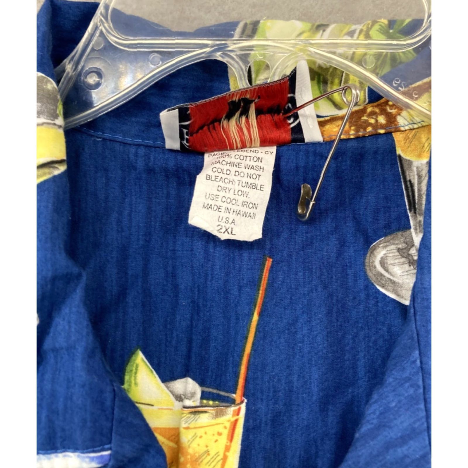 Vintage Vintage Legend Hawaiian Shirt Men 2XL Short Sleeve Blue Cocktails Summer Vacation Size US 39 - 4 Thumbnail