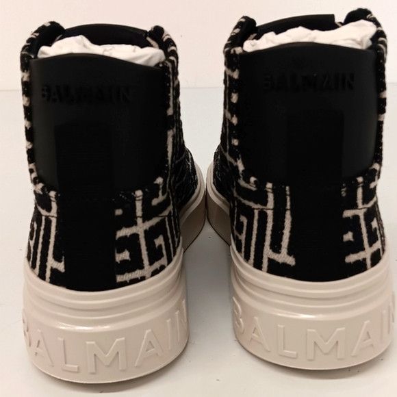 Balmain Balmain B-Court Bicolor Monogram Jacquard High-Top Sneakers Size US 7 / IT 37 - 8 Thumbnail