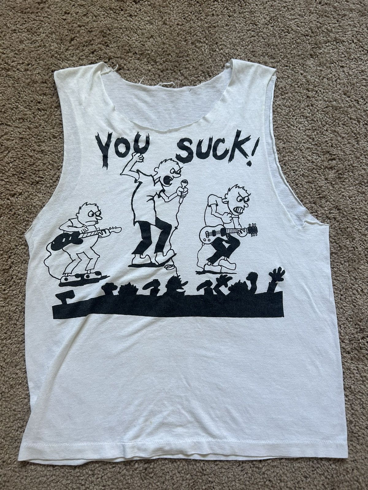 Vintage 80s Meatmen punk band sleeve cut shirt