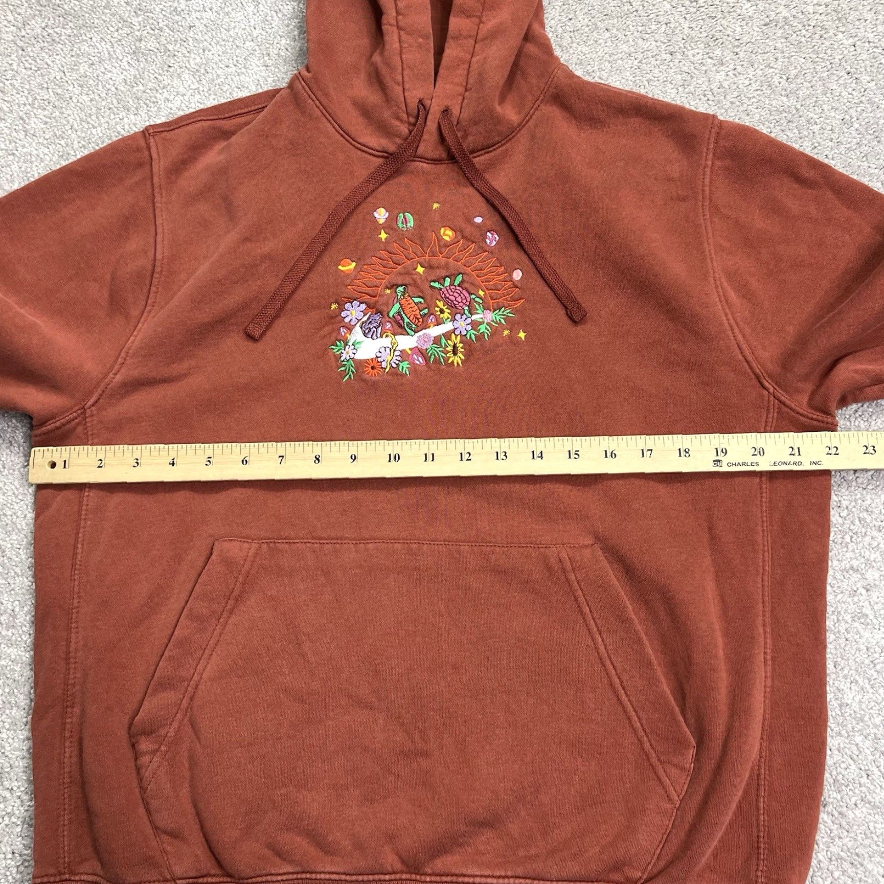 Nike Nike Hoodie Mens Med Sportswear Club Fleece Embroidery Sun Turtle Flower Rust Red Pullover Size US M / EU 48-50 / 2 - 7 Thumbnail