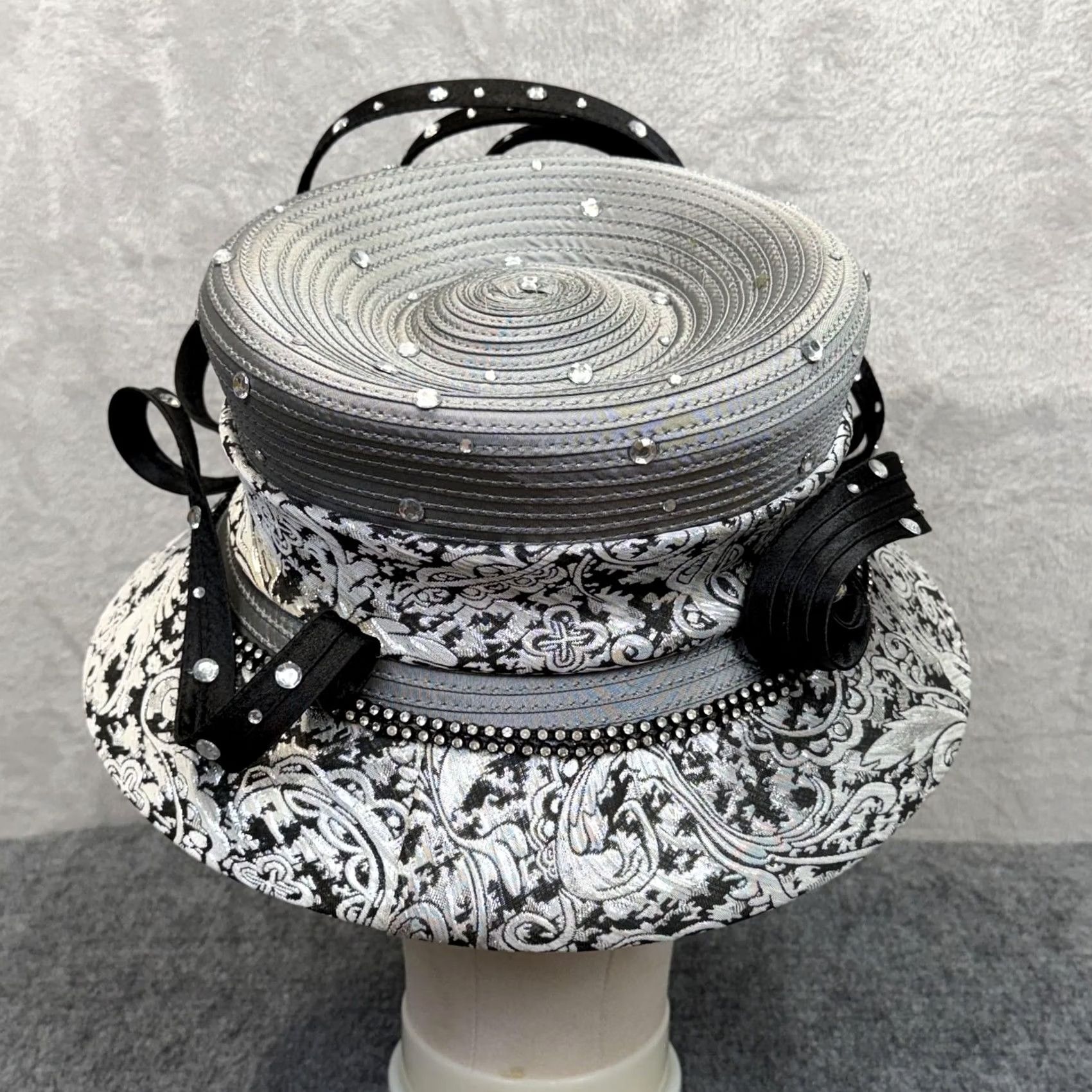 Elite Champagne Hat & Purse SET Fascinator Black Rhinestone Beaded Derby Church Elegant Black Beaded Fascinator Hat With Feathers and Veil  main image 2