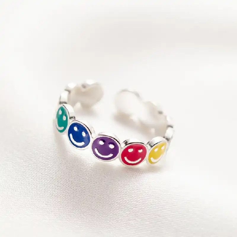 Jewelry Colorful Oil Drip Smiling Face Ring Size ONE SIZE - 2 Thumbnail
