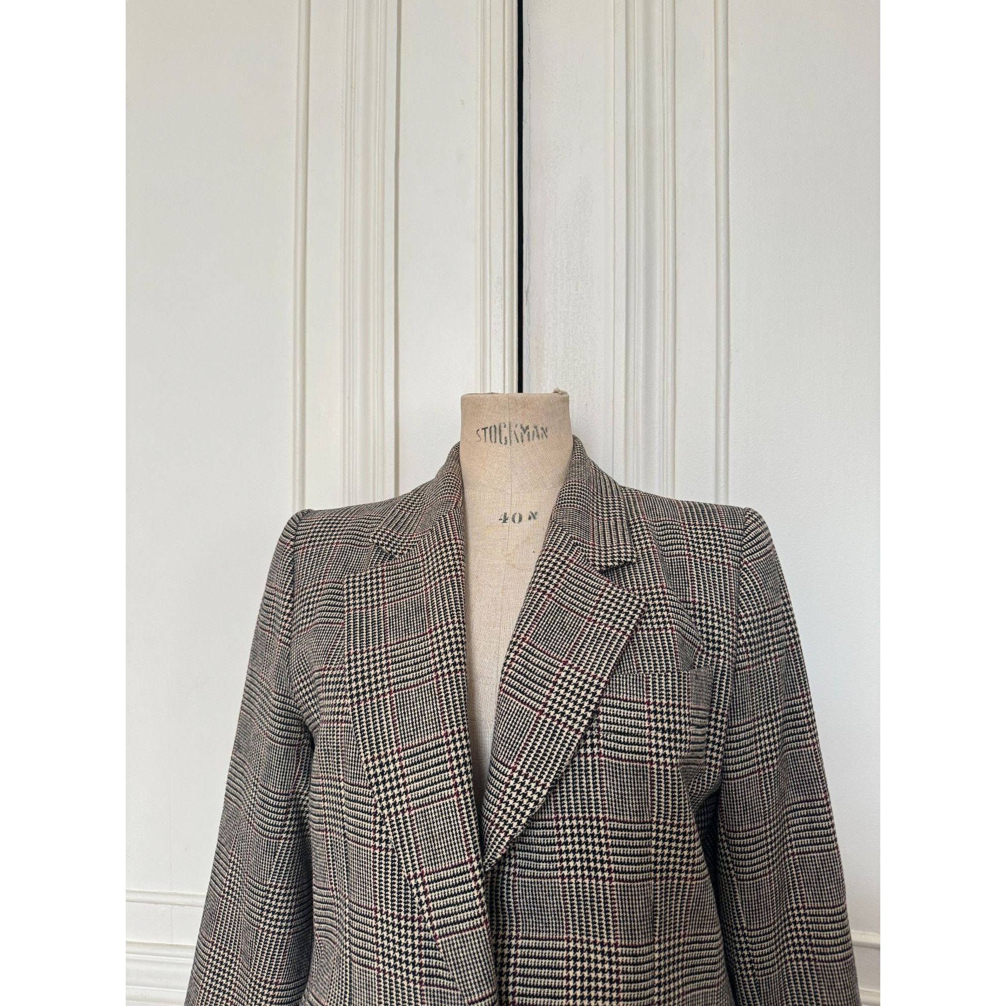 Yves Saint Laurent Vintage Grey Checkered Wool Blazer Size M / US 6-8 / IT 42-44 - 2 Thumbnail