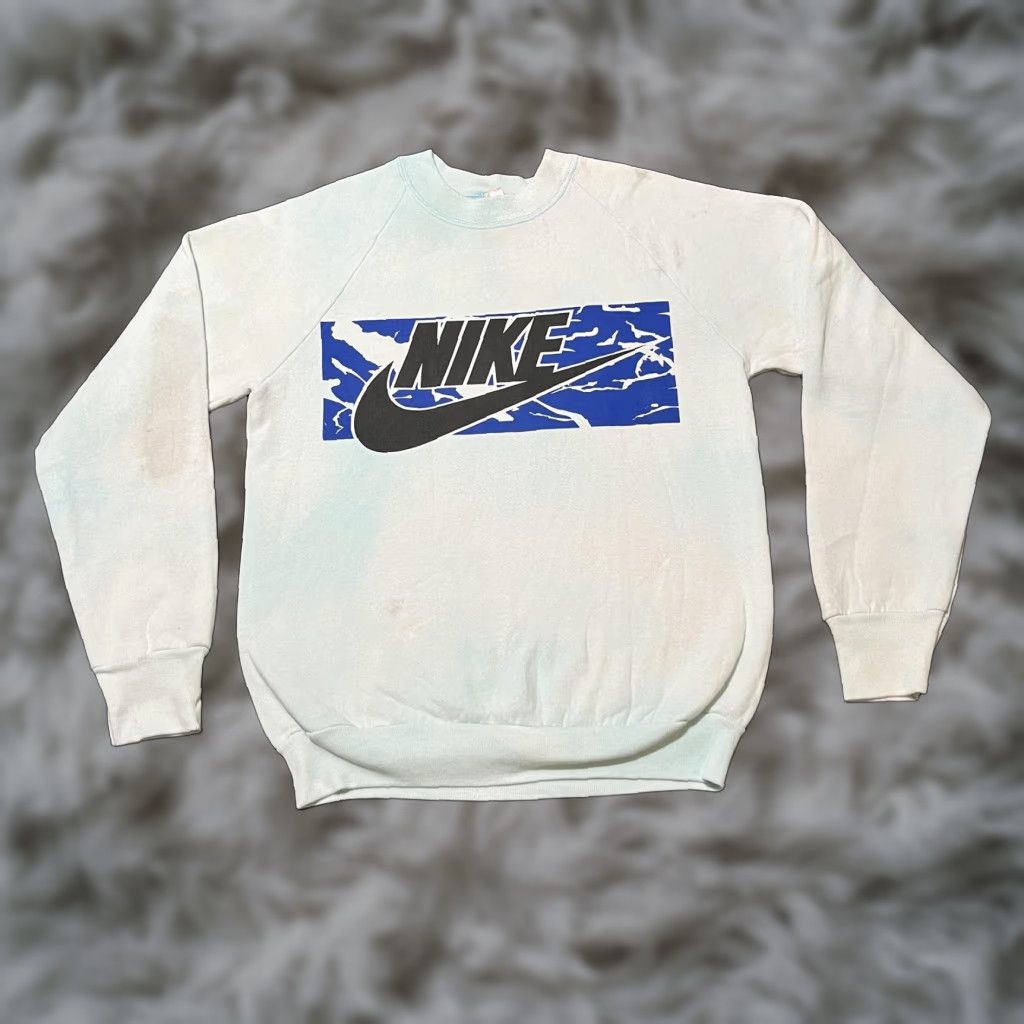 VINTAGE Nike Sweatshirt Mens Raglan Crewneck Distress Marbled Spell Out Graphic Print 80s USA Raglan Crewneck Mens Nike Sweatshirt