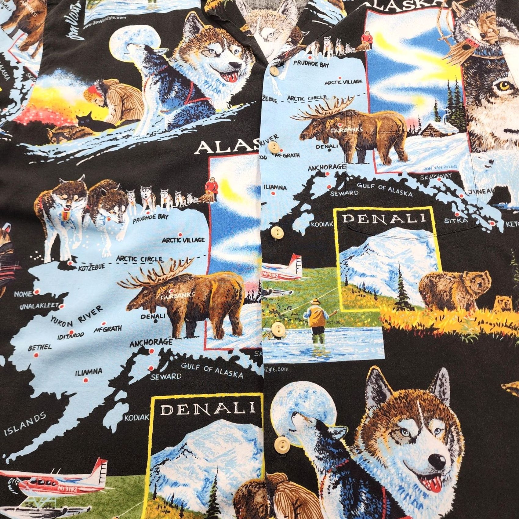 Vintage VINTAGE Banana Jack Honolulu Shirt Mens XL Alaska Map Denali Wolves Bears Jon Van Zyle Shirt Size US XL / EU 56 / 4 - 7 Thumbnail