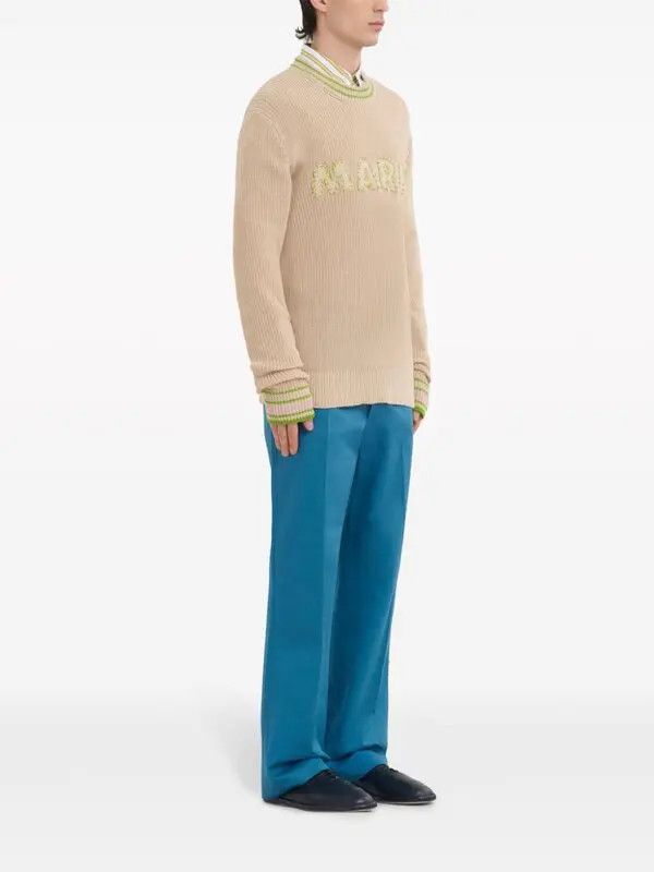 Marni oc11z0525 Logo-Embroidery Cotton Jumper in Beige Size US L / EU 52-54 / 3 - 3 Thumbnail
