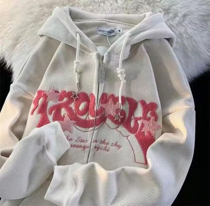 image of Vintage Y2K Embroidered Star Hoodie in White, Men's (Size Medium)