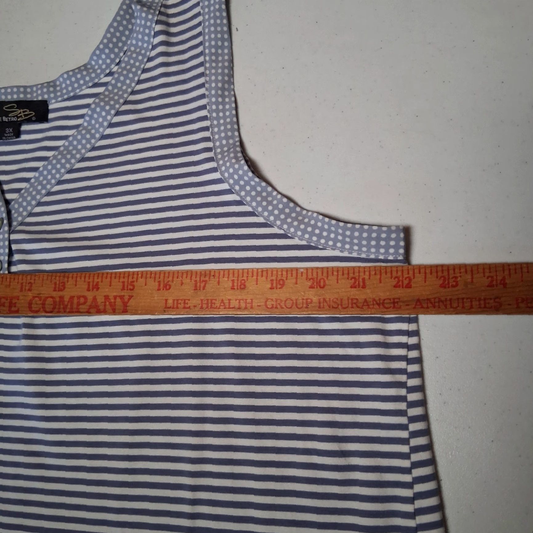 Vintage Suzanne Betro Tank Top Plus Size 3X Blue White Stripe Plka Dot Ruffle Sleeveless Nautical Casual Women Size XXL / US 16-18 / IT 52-54 - 4 Thumbnail