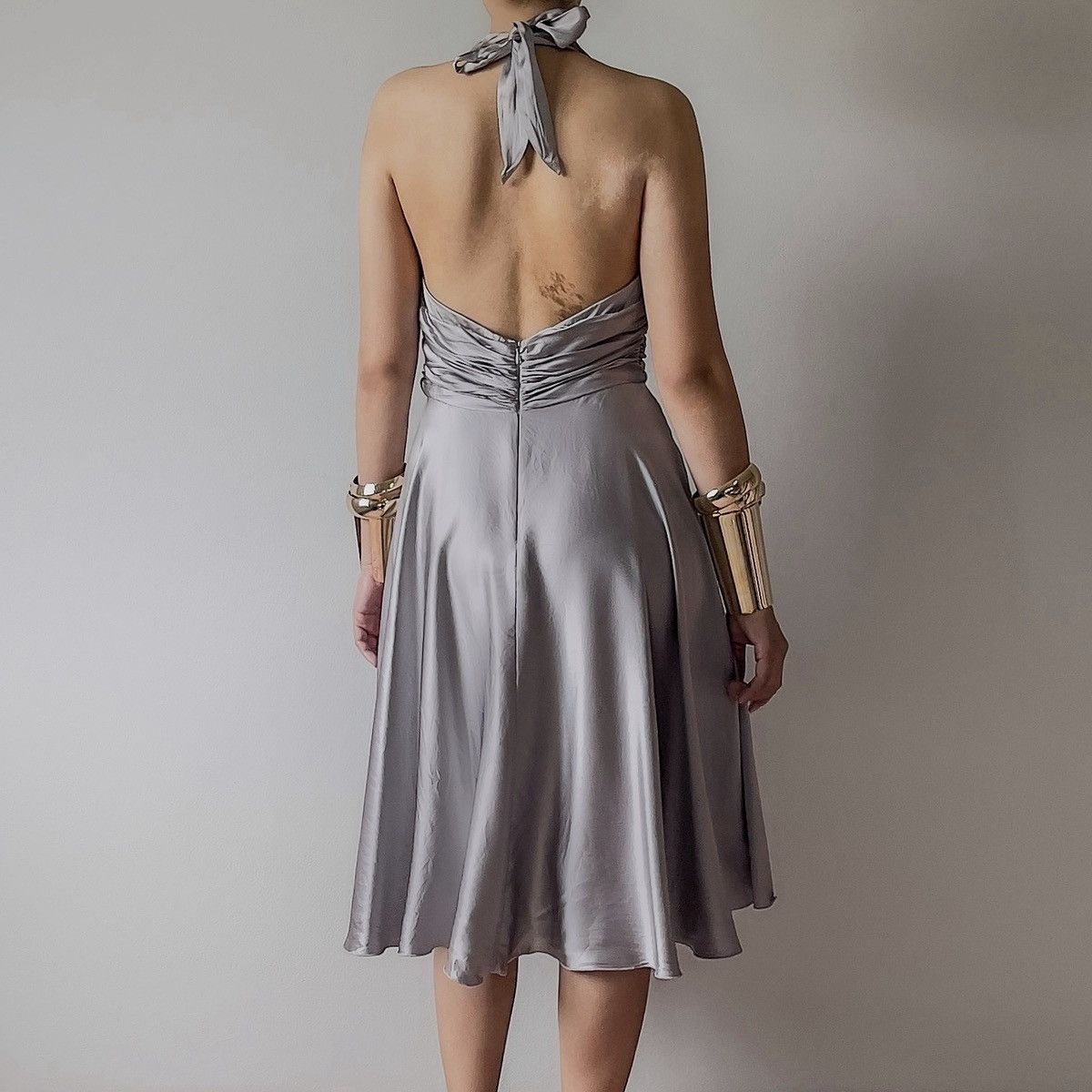 Vintage Vintage Romantic Gray Silk Open Back Dress (Medium) Size L / US 10 / IT 46 - 10 Thumbnail