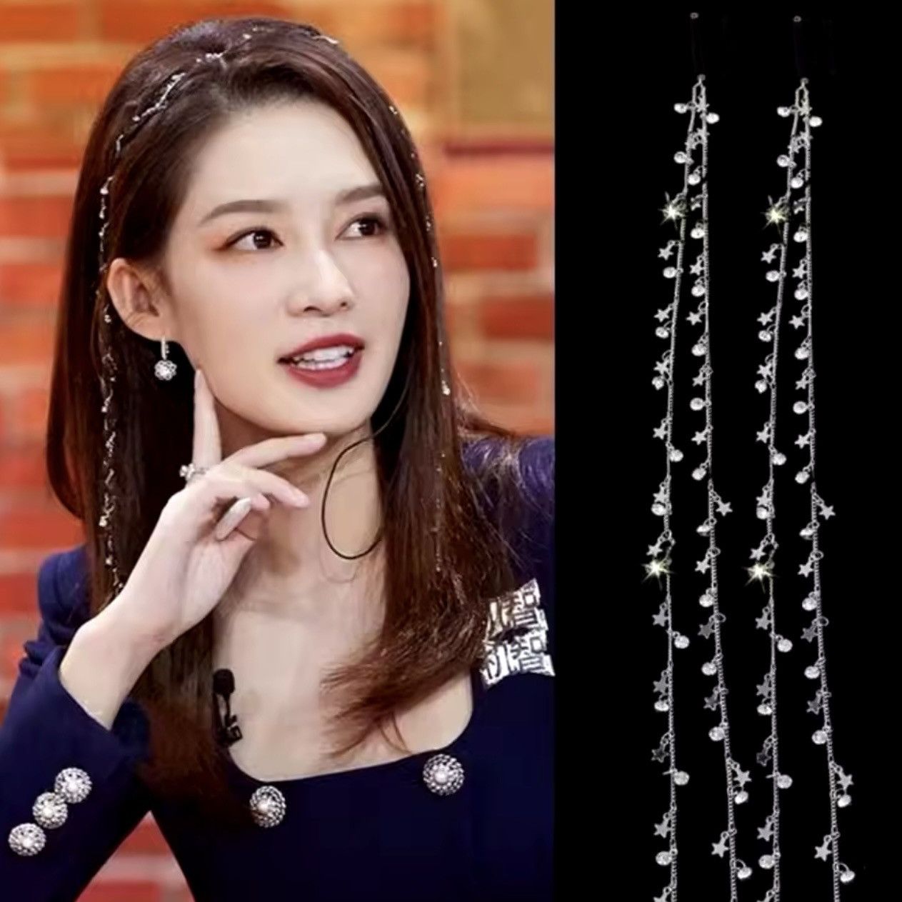 Guess 1pc Guess crystal diamonds stars sliver double tassel Hair Size ONE SIZE - 10 Thumbnail