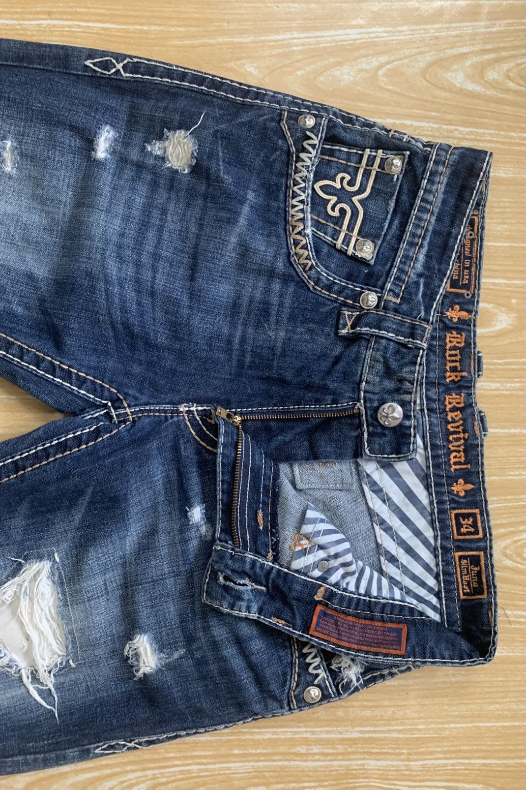 Rock Revival Rare.. Distressed Rock Revival Slim Boot Flare Jeans Pants Size US 34 / EU 50 - 14 Thumbnail