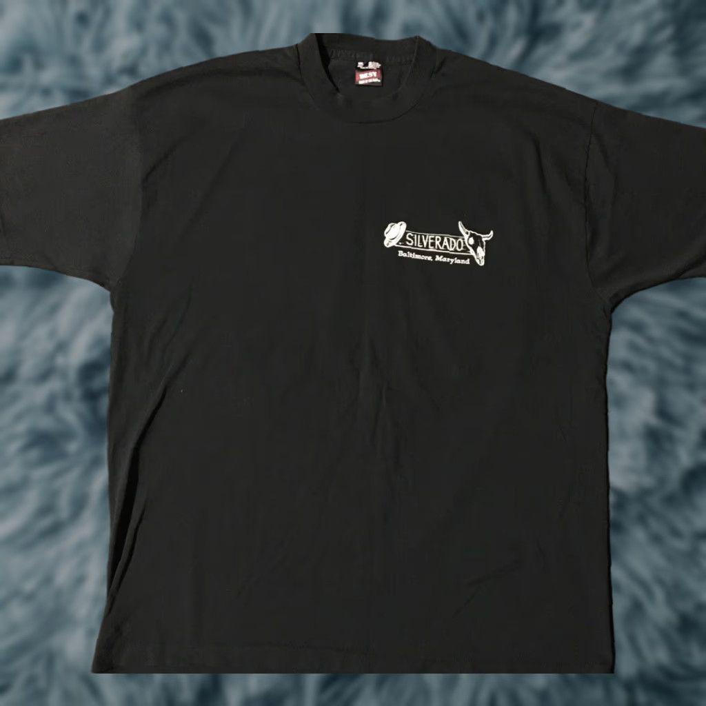 VINTAGE Silverado Cowboy Bar Baltimore Shirt 2XL Black USA Concert Grunge Biker 90s Men Shirt