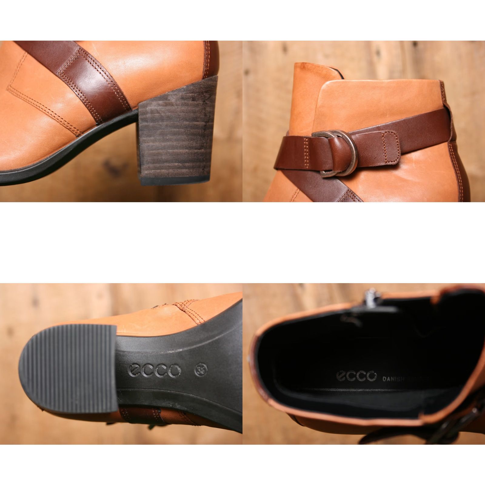 Ecco ECCO Shape 55 Cognac Brown Leather Ankle Boots w/2.75" Heels EUR 38 US 7-7.5 Womens Bootie Leather Zip Block Heel Mid Shaft Ankle Shoe Color Brown Size US 6 / IT 36 - 8 Thumbnail