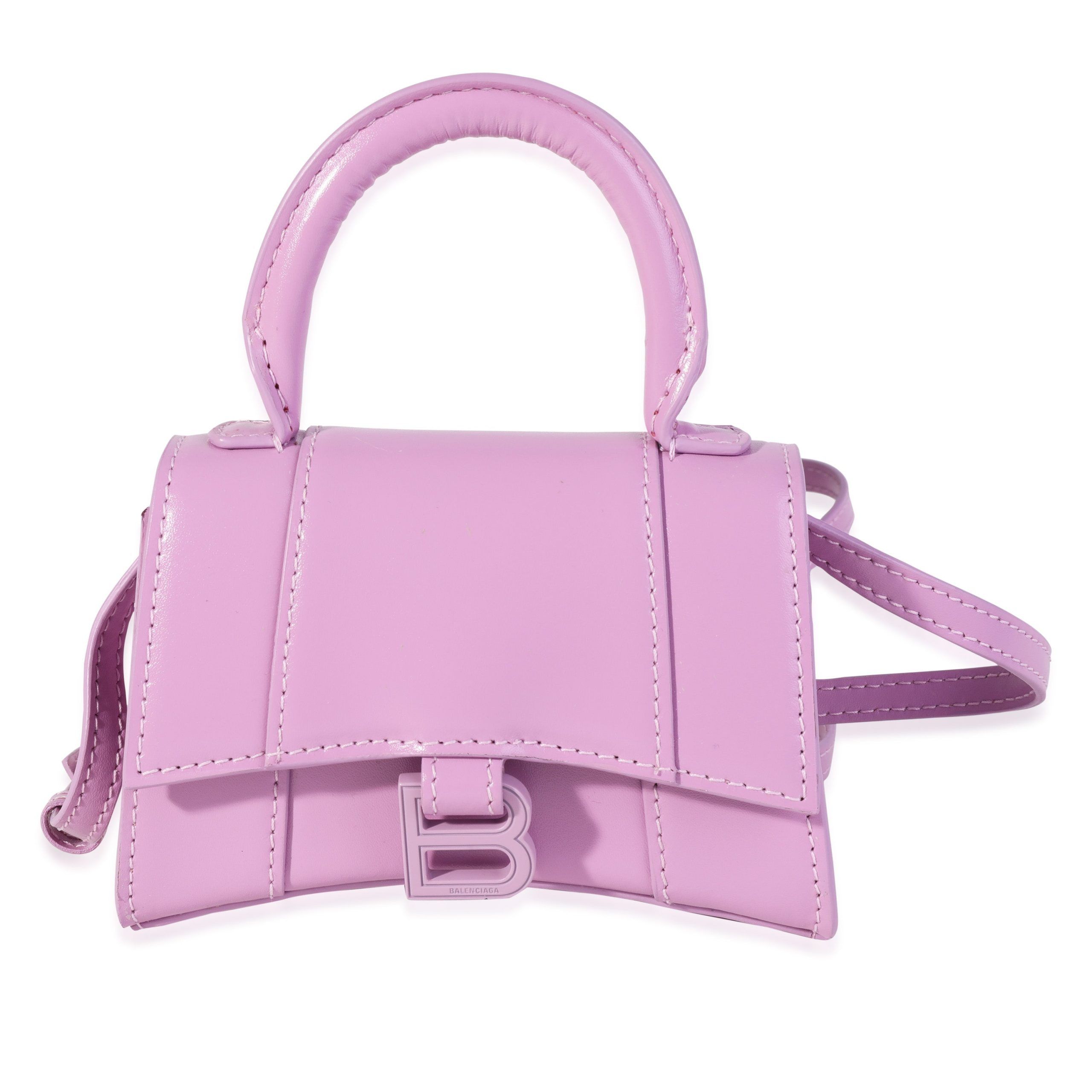 image of Balenciaga Lilac Shiny Box Leather Mini Hourglass Top Handle Bag, Women's