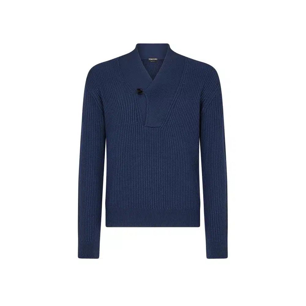 Tom Ford o1loc1c0426 KSW002 Cotton Silk Shawl Collar Sweater in Blue Size US S / EU 44-46 / 1 - 1 Preview