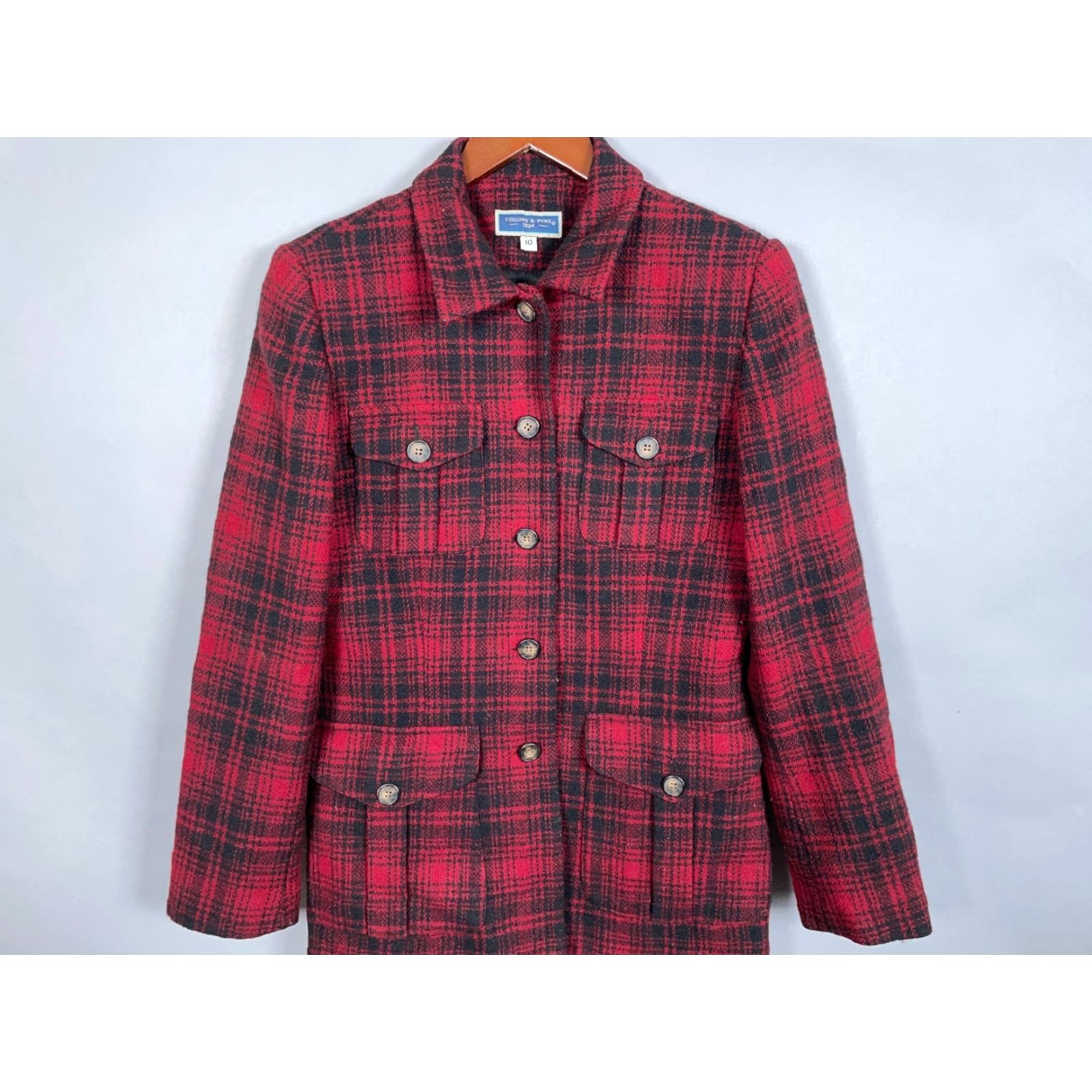 Vintage VINTAGE Collins & Pyne Wool Plaid Chore Coat Jacket Women's 10 Red Black Pattern Union Made Short Coat Size L / US 10 / IT 46 - 3 Thumbnail