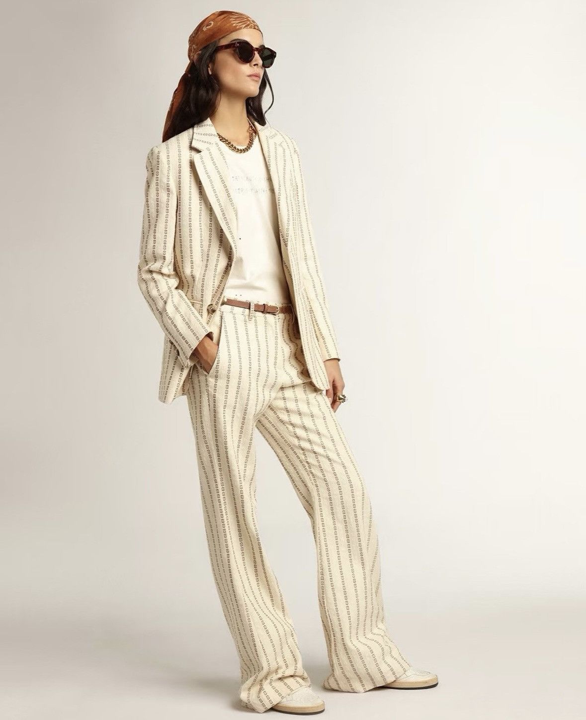 Golden Goose Golden Goose Cream Jacquard Flared Cotton Pants NWT Size 26" / US 2 / IT 38 - 1 Thumbnail