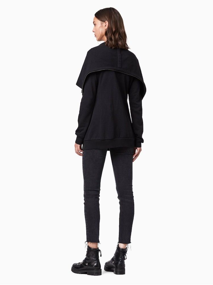 Allsaints AllSaints Black Asymmetric Zip Drape Dahlia Cardigan Sweater Size XS / US 0-2 / IT 36-38 - 3 Thumbnail