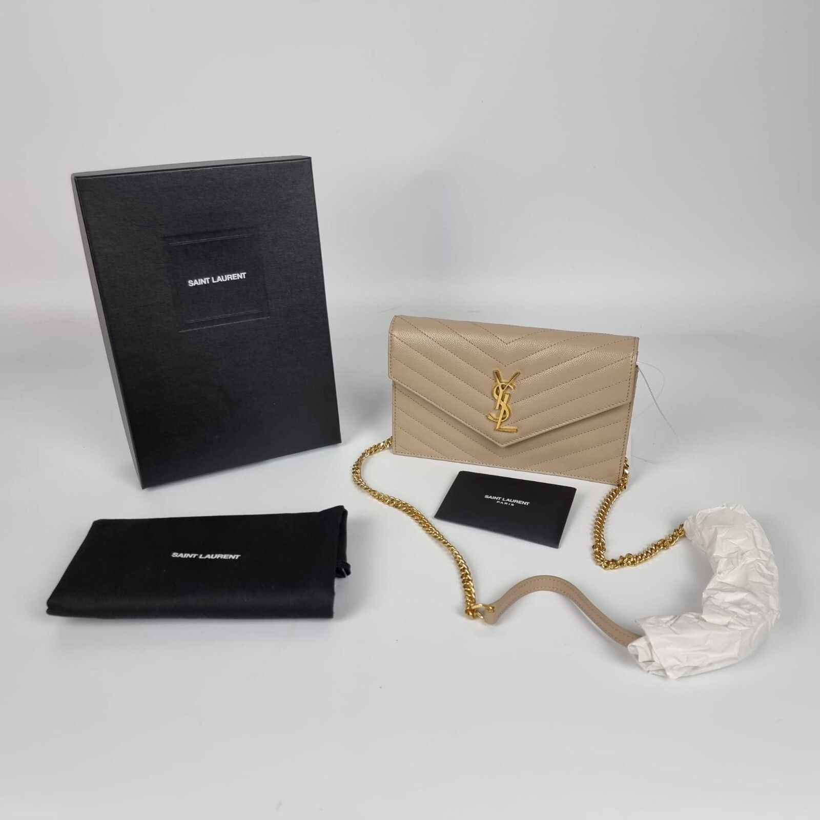 Saint Laurent Paris SAINT LAURENT Cassandre Envelope Dark Beige Grained Leather Size ONE SIZE - 3 Thumbnail