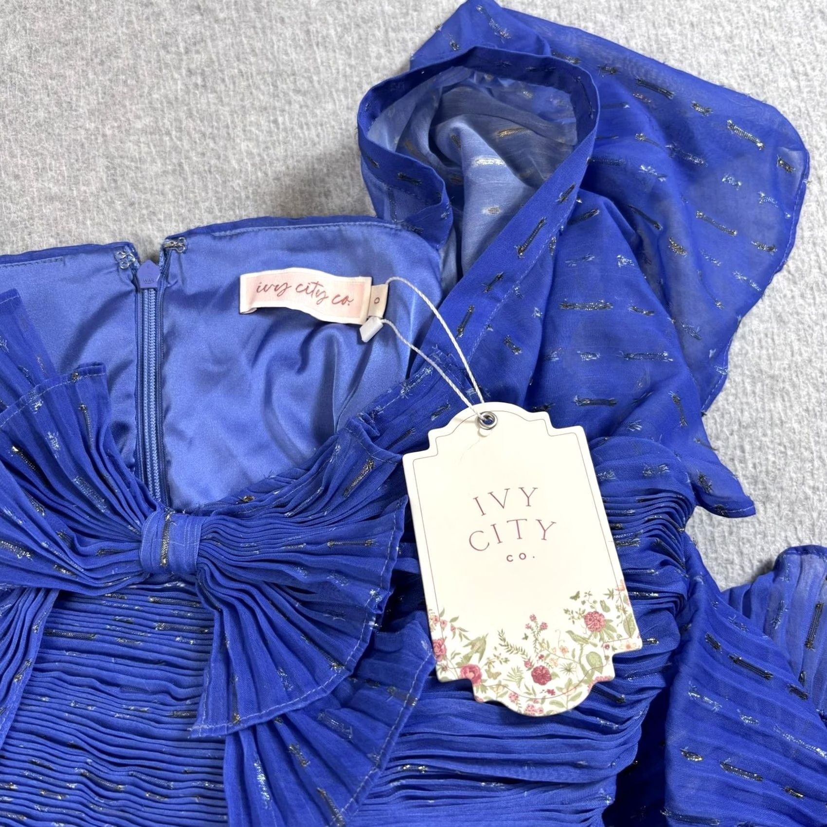 CO Ivy City Co Dress Women's 0 Blue Cecily Pleated Tiered Metallic Midi Romantic Prom - Bohemian Clubwear Party Cocktail Formal Dress Size XS / US 0-2 / IT 36-38 - 3 Thumbnail