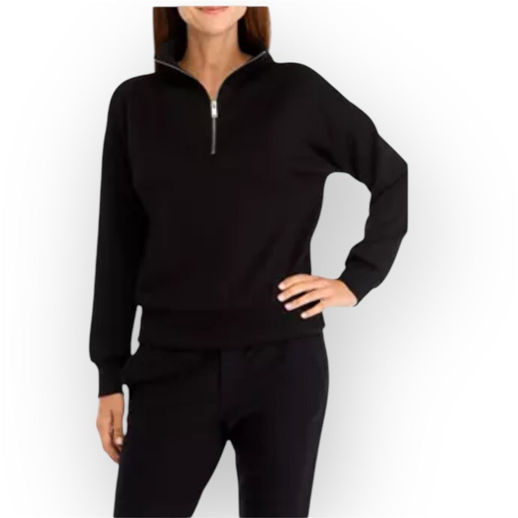 Magaschoni Magaschoni, Scuba Quarter Zip Pullover Solid Black Faux Suede, Women's Small Size S / US 4 / IT 40 - 1 Thumbnail