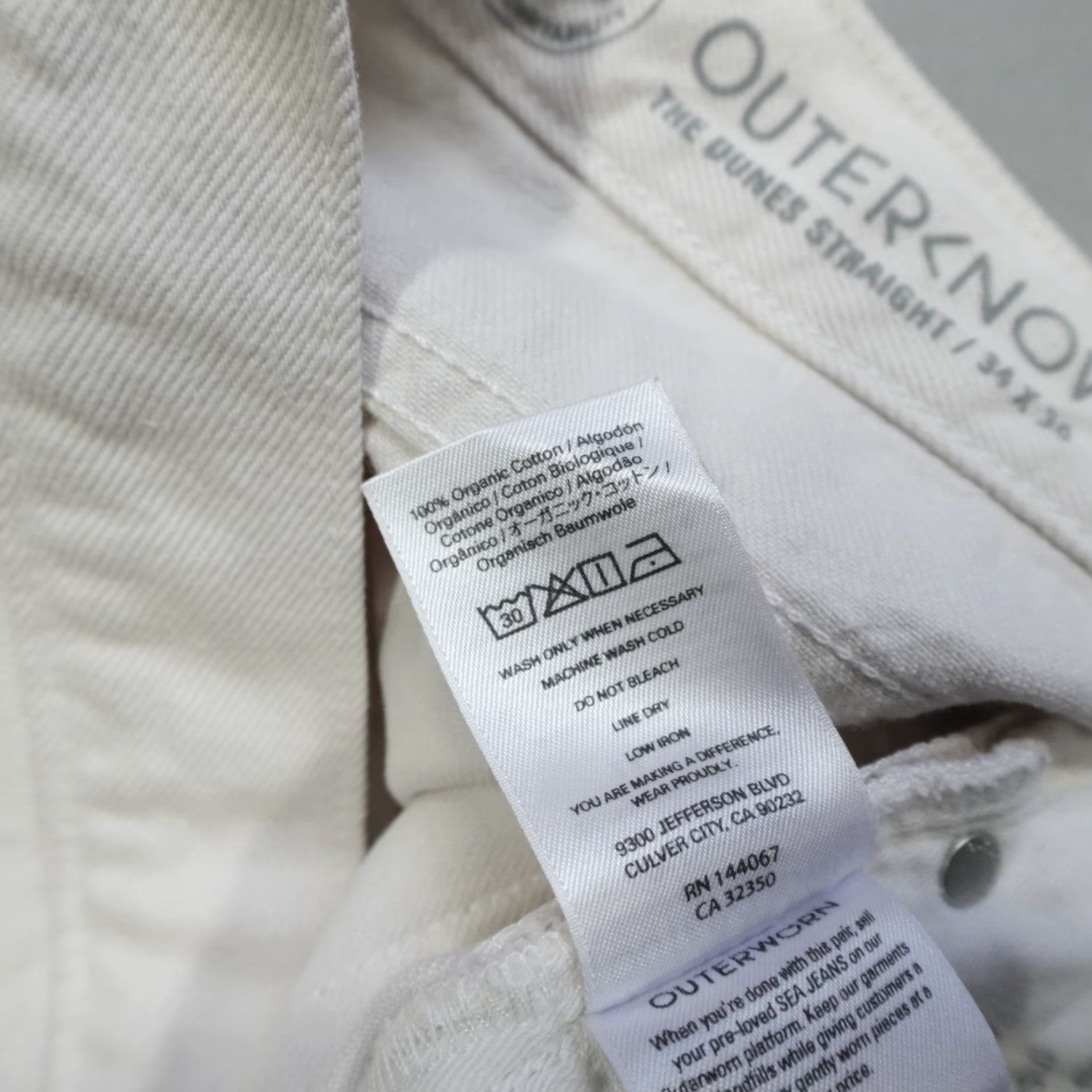 Outerknown Outerknown The Dunes Straight Jeans 34x30 SXC Organic Cotton Denim Mens Regular 5-Pocket Ivory Solid Size US 34 / EU 50 - 5 Thumbnail