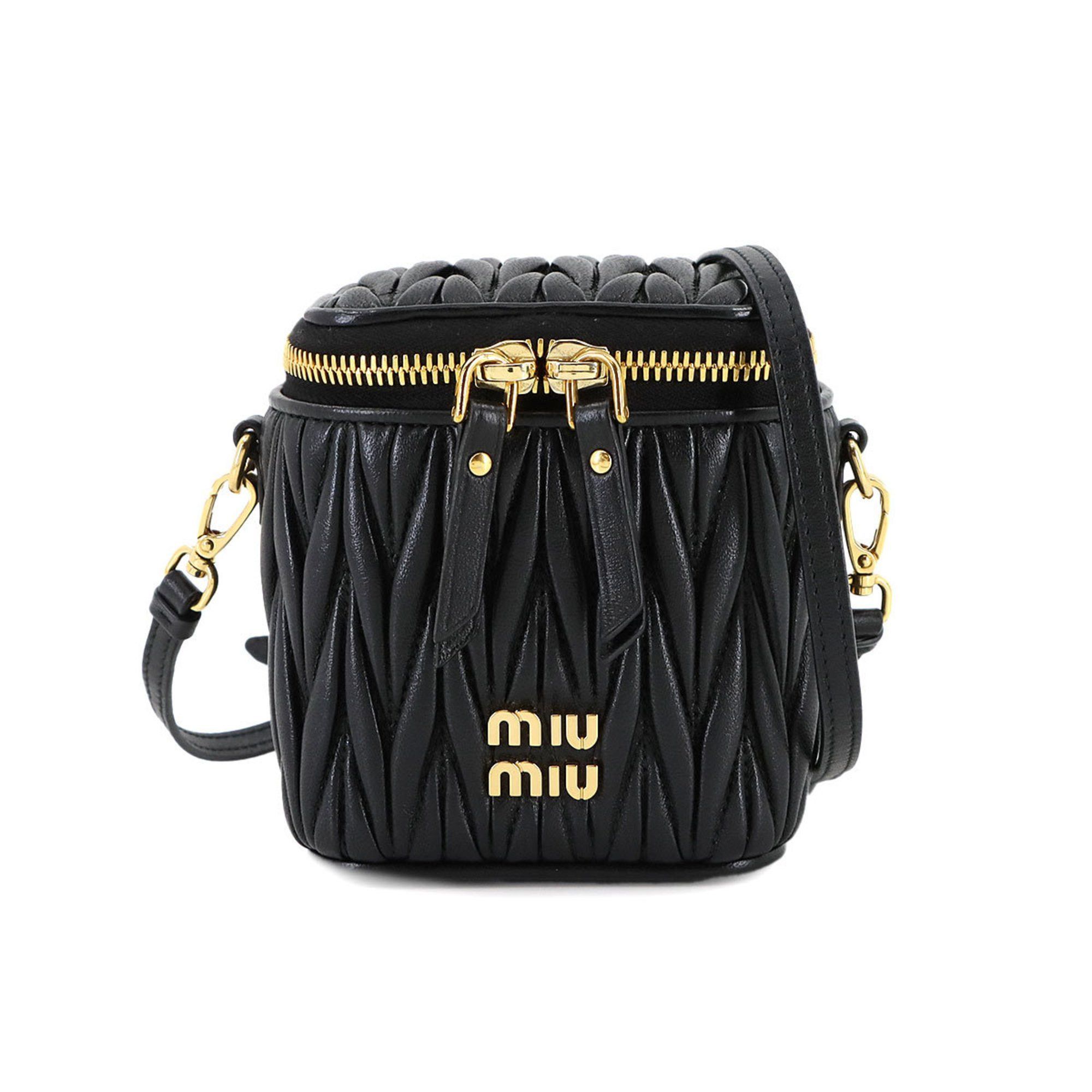 Miu Miu Miu Matelasse Micro Shoulder Bag Leather Black 5Nr018 Gold Hardware, Women's