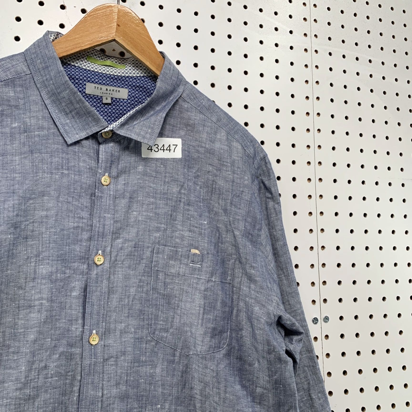 Ted Baker Ted Baker London Linen Button-Up Shirt Mens Size 6 Blue Long Sleeve Casual Shirt 6 Mens London Size US S / EU 44-46 / 1 - 6 Thumbnail