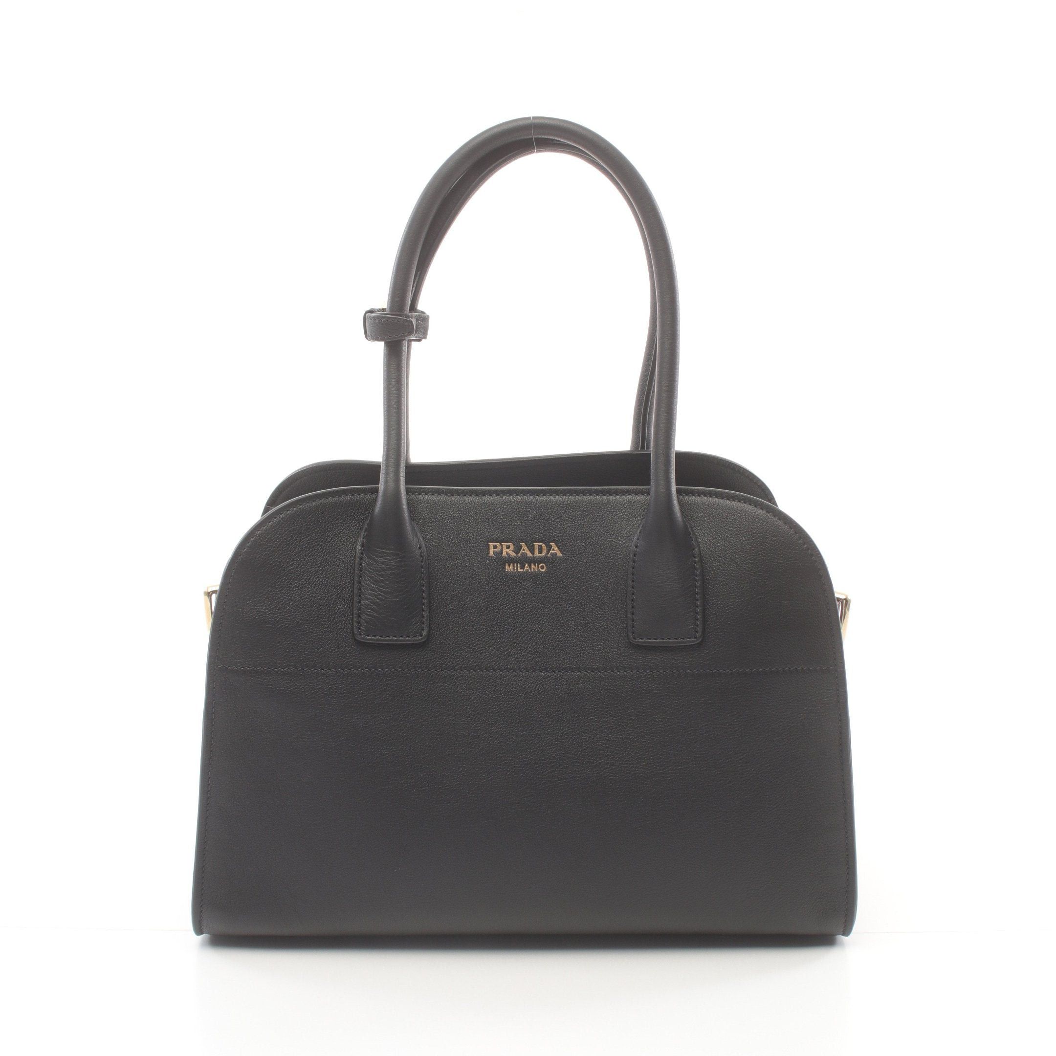 Prada Prada Soft Glain Medium Handbag Tote Bag Leather Black Size ONE SIZE - 1 Thumbnail