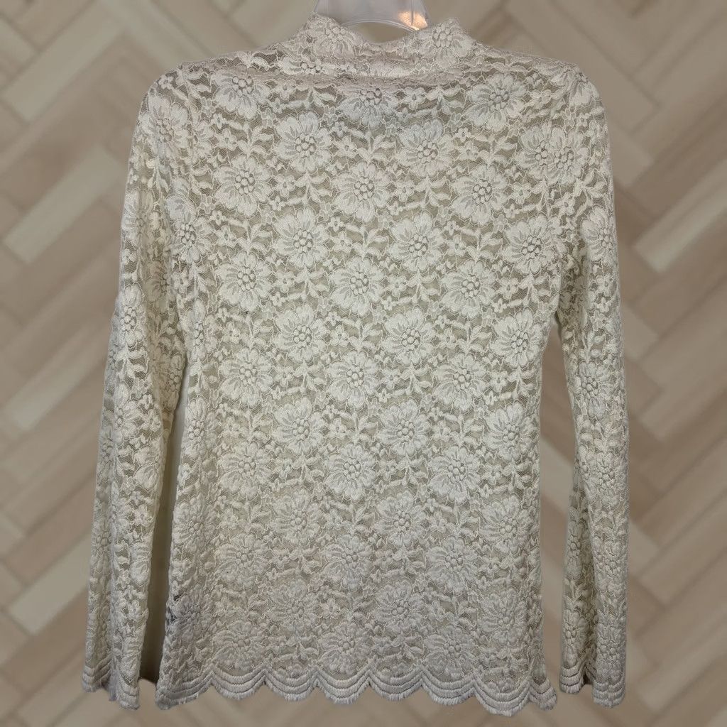 Bcbgmaxazria BCBGMAXAZRIA Blouse Womens M Ivory Lace Mock Neck Long Sleeve Casual Size M / US 6-8 / IT 42-44 - 1 Thumbnail