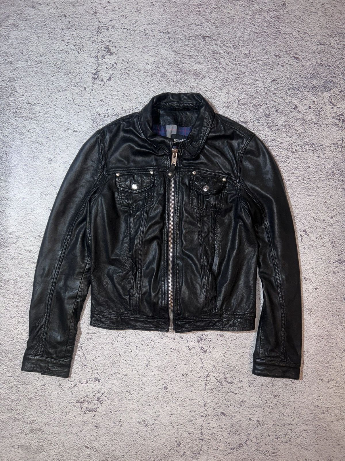 Schott Schott NYC Black Biker Jacket Leather Jacket Lambskin Size S / US 4 / IT 40 - 1 Thumbnail