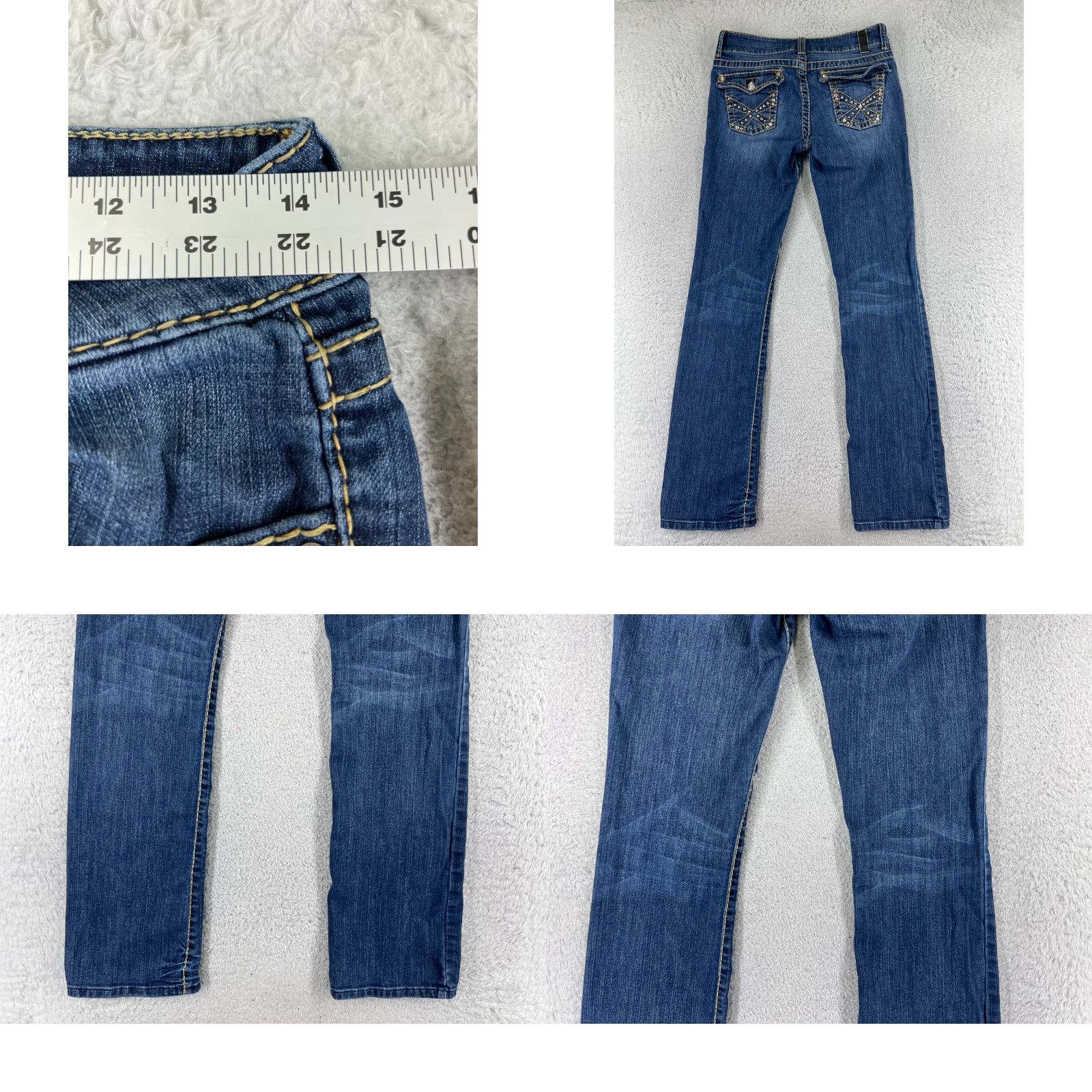 Vintage Ten Denim Jeans Womens Bootcut Low Rise 26x31 Blue Cotton Blend Embroidered Distressed 5-Pocket Denim N/A Size 28" / US 6 / IT 42 - 9 Thumbnail