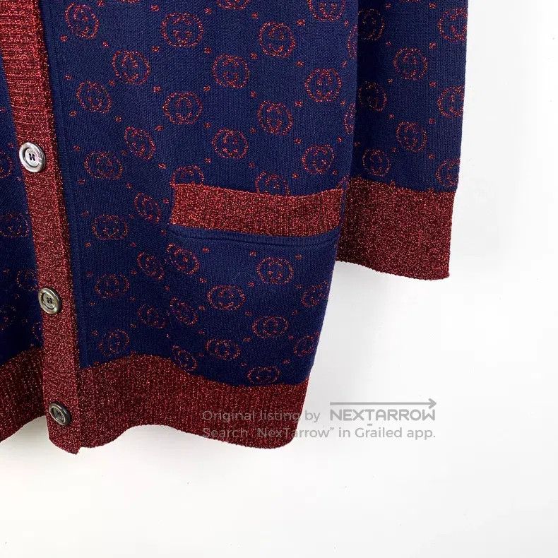 Gucci Gucci Dark blue logo jacquad full-printed wool V-neck sing Size XXS / US 00 / IT 34 - 4 Thumbnail