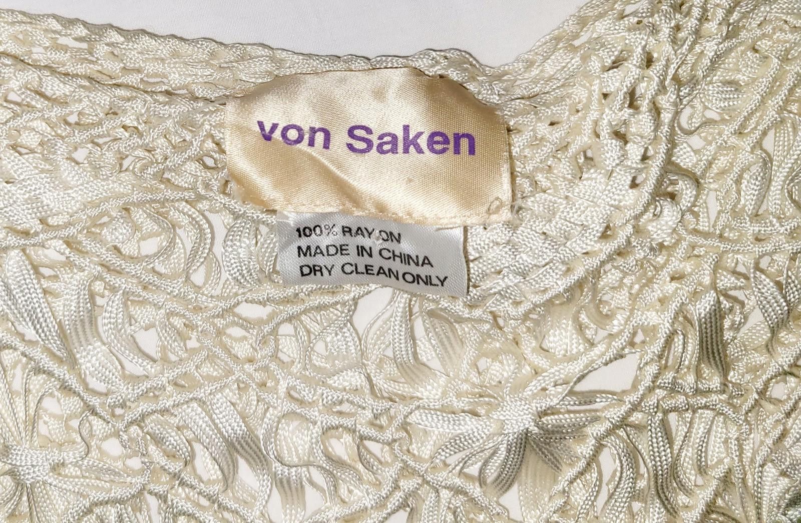 Designer Von Saken macrame cream long sleeve dress size LG Size L / US 10 / IT 46 - 8 Thumbnail