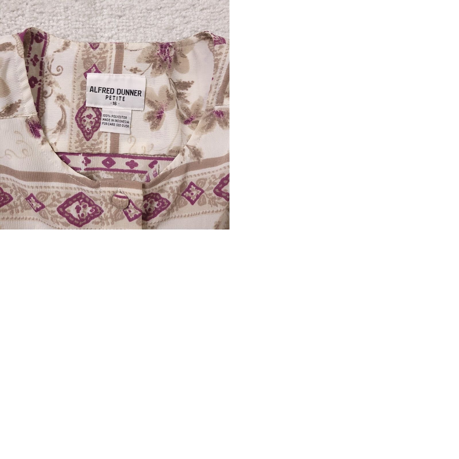 Vintage Alfred Dunner Womens Beige Purple Floral Button Up Shoulder Pads Top Sz 16P Size XXL / US 16-18 / IT 52-54 - 9 Thumbnail