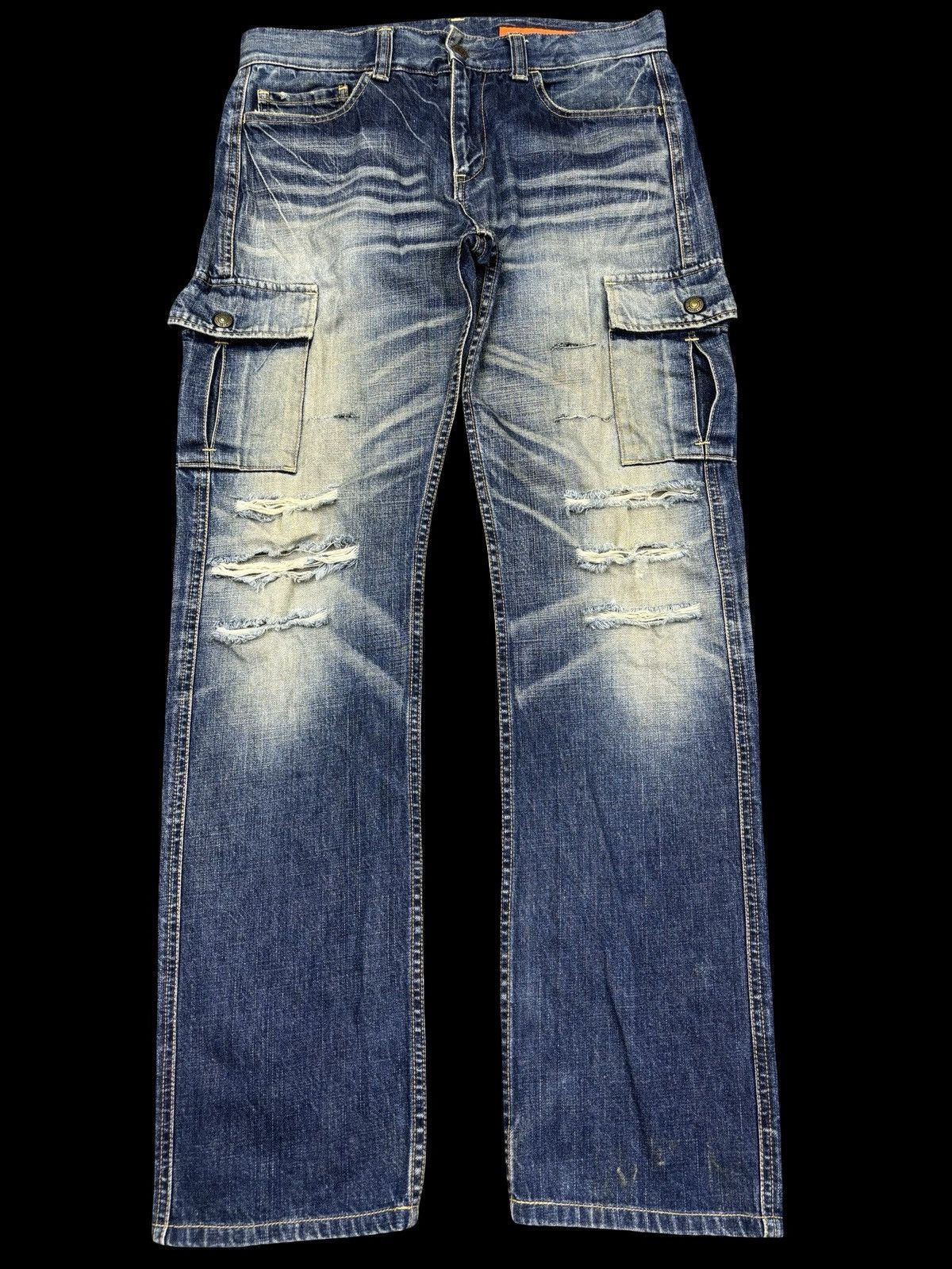 Japanese Brand 💥Thrashed💥Vtg Gowest heavy Distressed Cargo Denim F977 Size US 32 / EU 48 - 1 Thumbnail