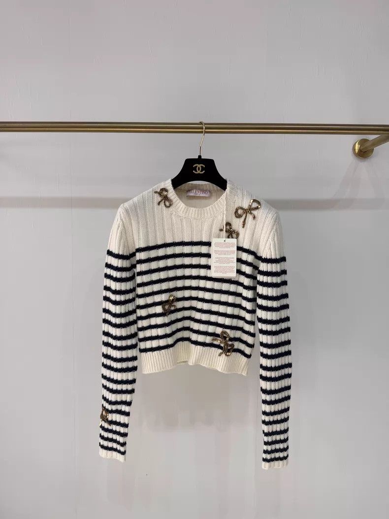 Valentino Valentino Bow striped knit sweater Size L / US 10 / IT 46 - 1 Thumbnail