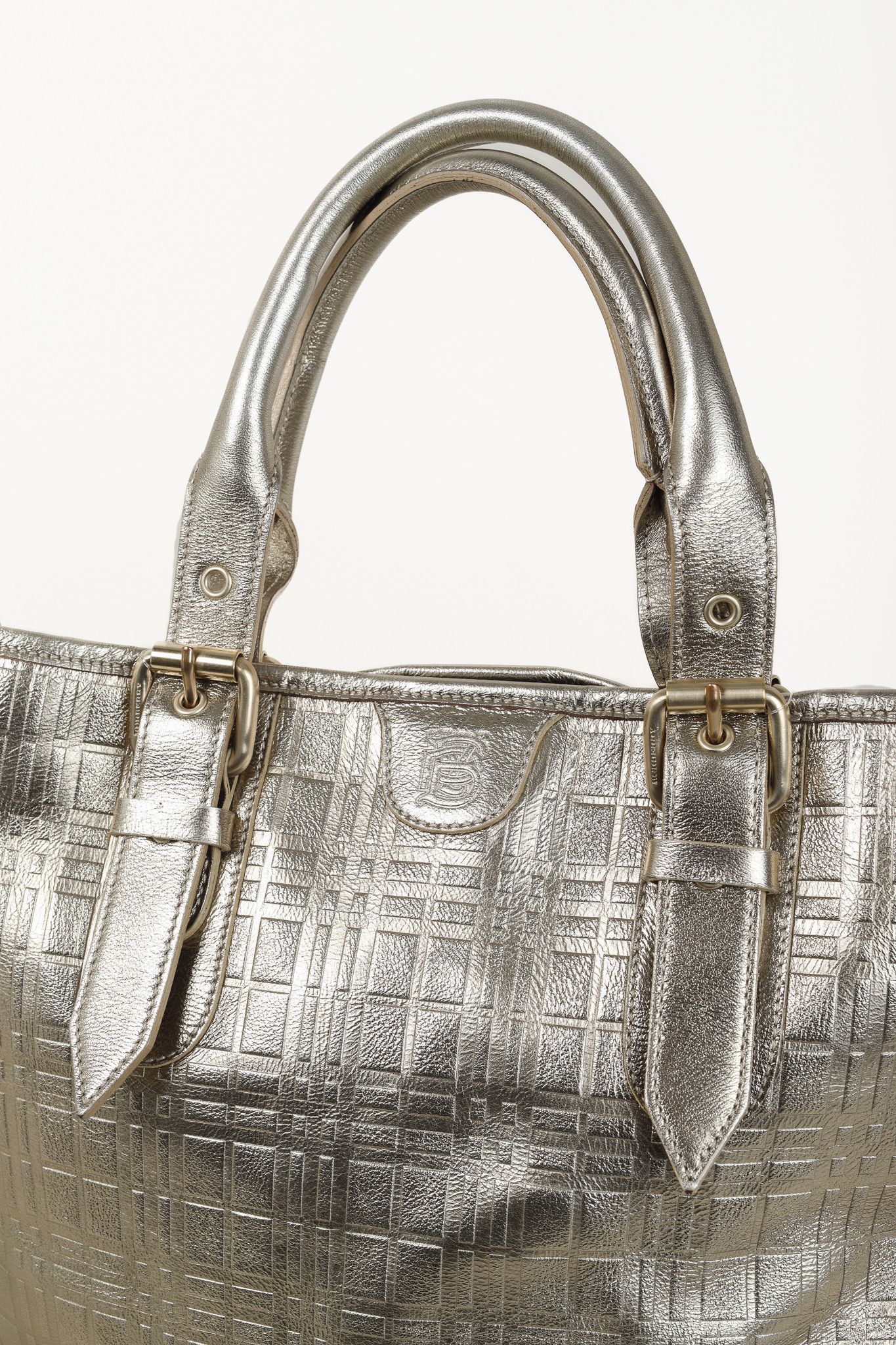 Burberry Burberry Metallic-Gold Plaid-Embossed Leather Tote Bag Size ONE SIZE - 7 Thumbnail