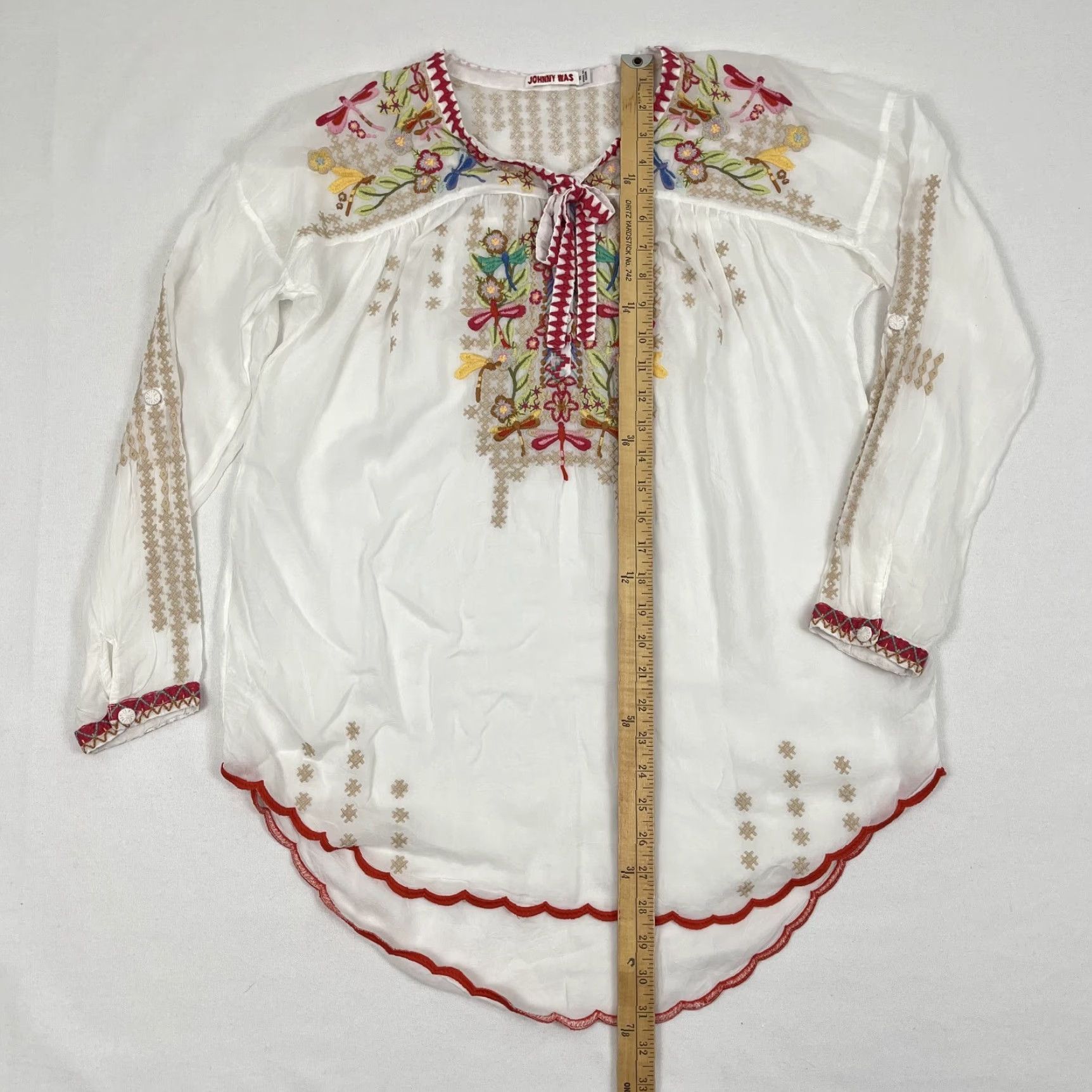 Johnny Was VINTAGE Johnny Was Tunic Top Blouse Womens XS White Dragonfly Embroidered Boho Novelty Size XS / US 0-2 / IT 36-38 - 4 Thumbnail