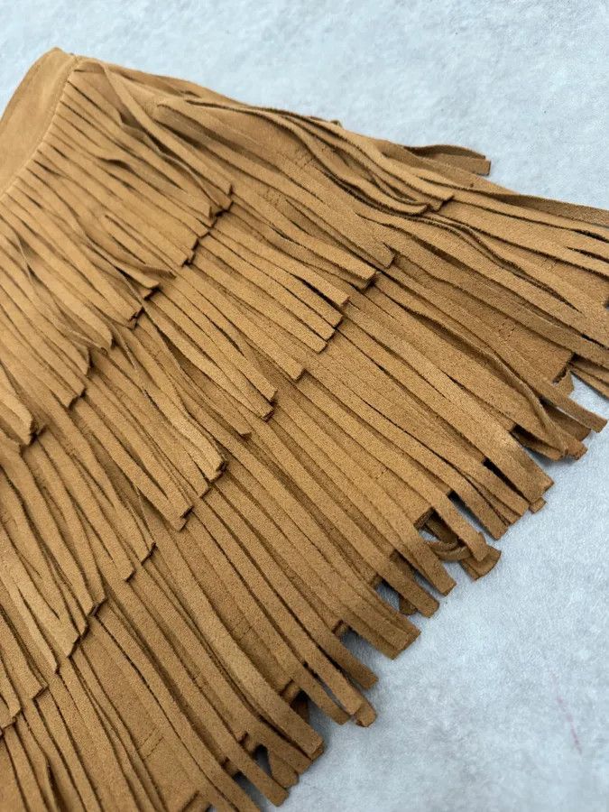 Vintage 2000s Plein Sud Camel Fringe Skirt Size 26" / US 2 / IT 38 - 6 Thumbnail