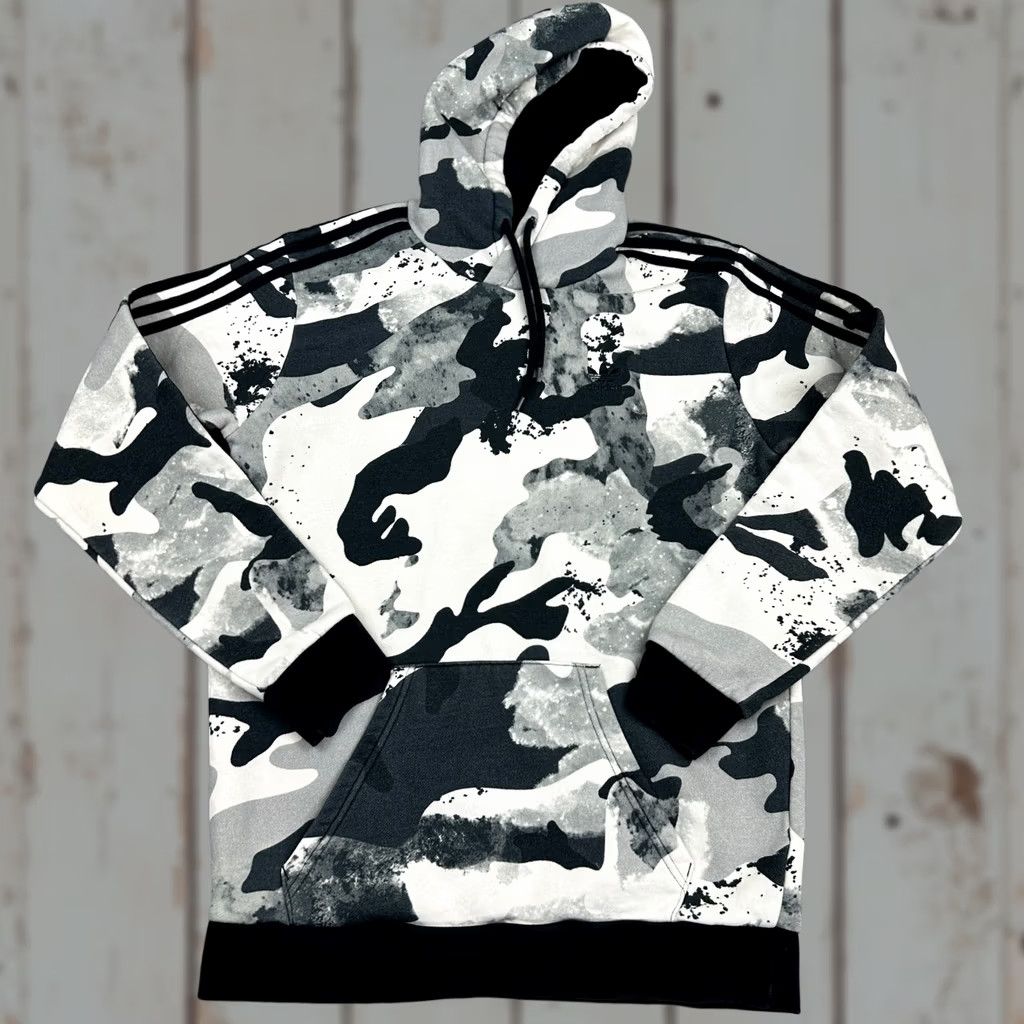 Adidas Adidas Originals Hoodie Men M Grayscale Camouflage Three Stripe Trefoil Pockets Hooded Pullover Size US M / EU 48-50 / 2 - 1 Thumbnail