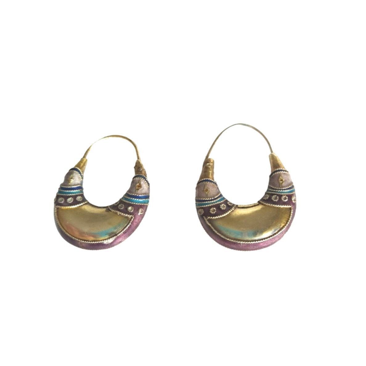 The Unbranded Brand Gold Plated Purple Enamel Crescent Earrings Sterling Silver Size ONE SIZE - 3 Thumbnail