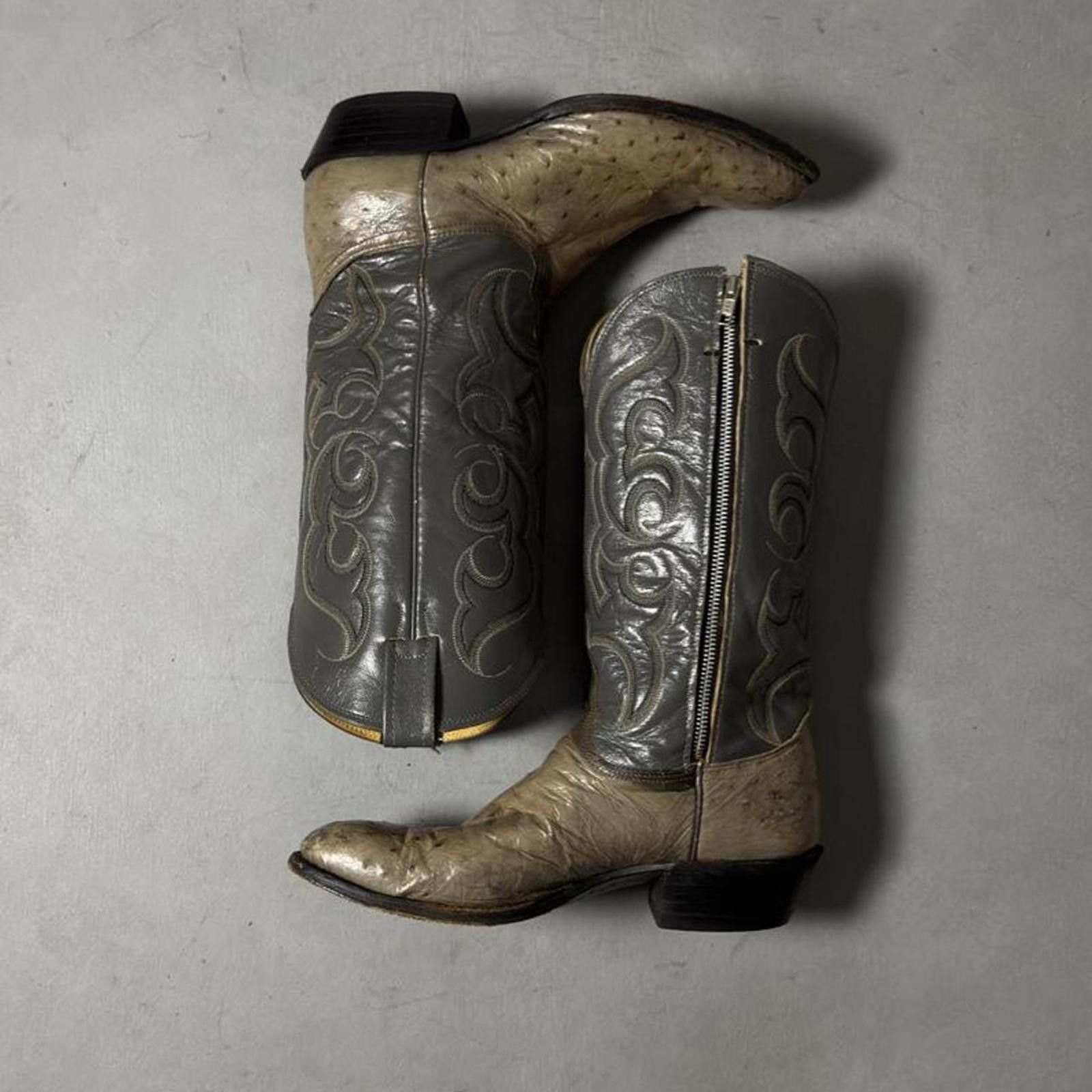 Acme Clothing Vintage Nocona Ostrich Leather Cowboy Boots WesternRodeo Size US 9.5 / EU 42-43 - 2 Thumbnail