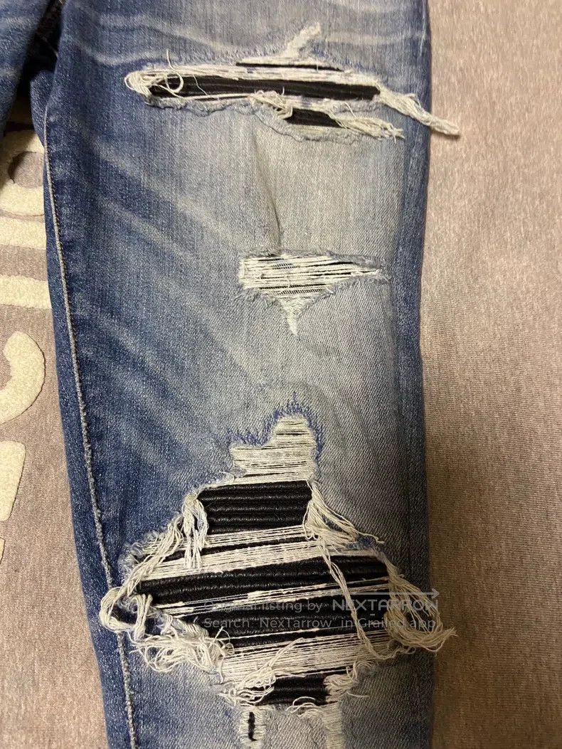 Amiri Amiri MX1 patch leather washed stone blue denim jeans Size US 29 - 2 Thumbnail