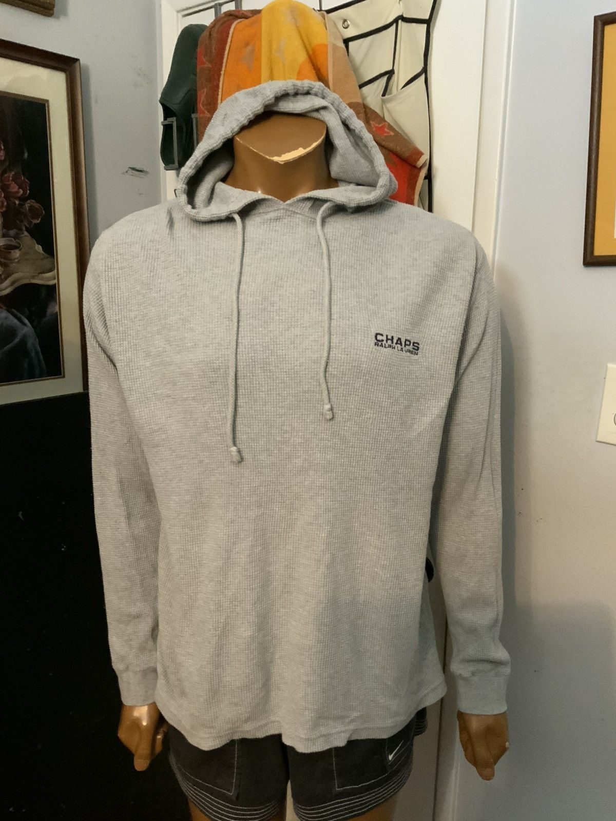 Chaps Ralph Lauren × Vintage Vintage Chaps Ralph Lauren Waffle Knit Thermal Gray Hoodie Size US S / EU 44-46 / 1 - 7 Thumbnail