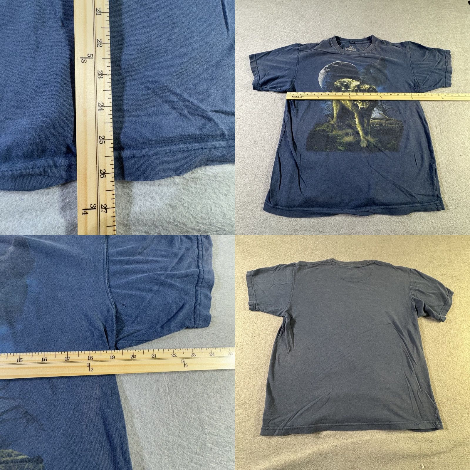 Vintage Outdoor Life Shirt Mens Medium Blue Wolf Moon Graphic Nature Tee Wildlife Animal Size US M / EU 48-50 / 2 - 8 Thumbnail