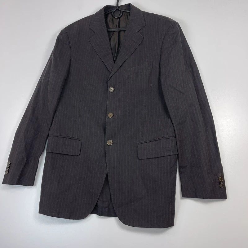 Boglioli Boglioli Italia Brown Pinstripe Linen Blazer Made In Italy Size 48R - 2 Thumbnail