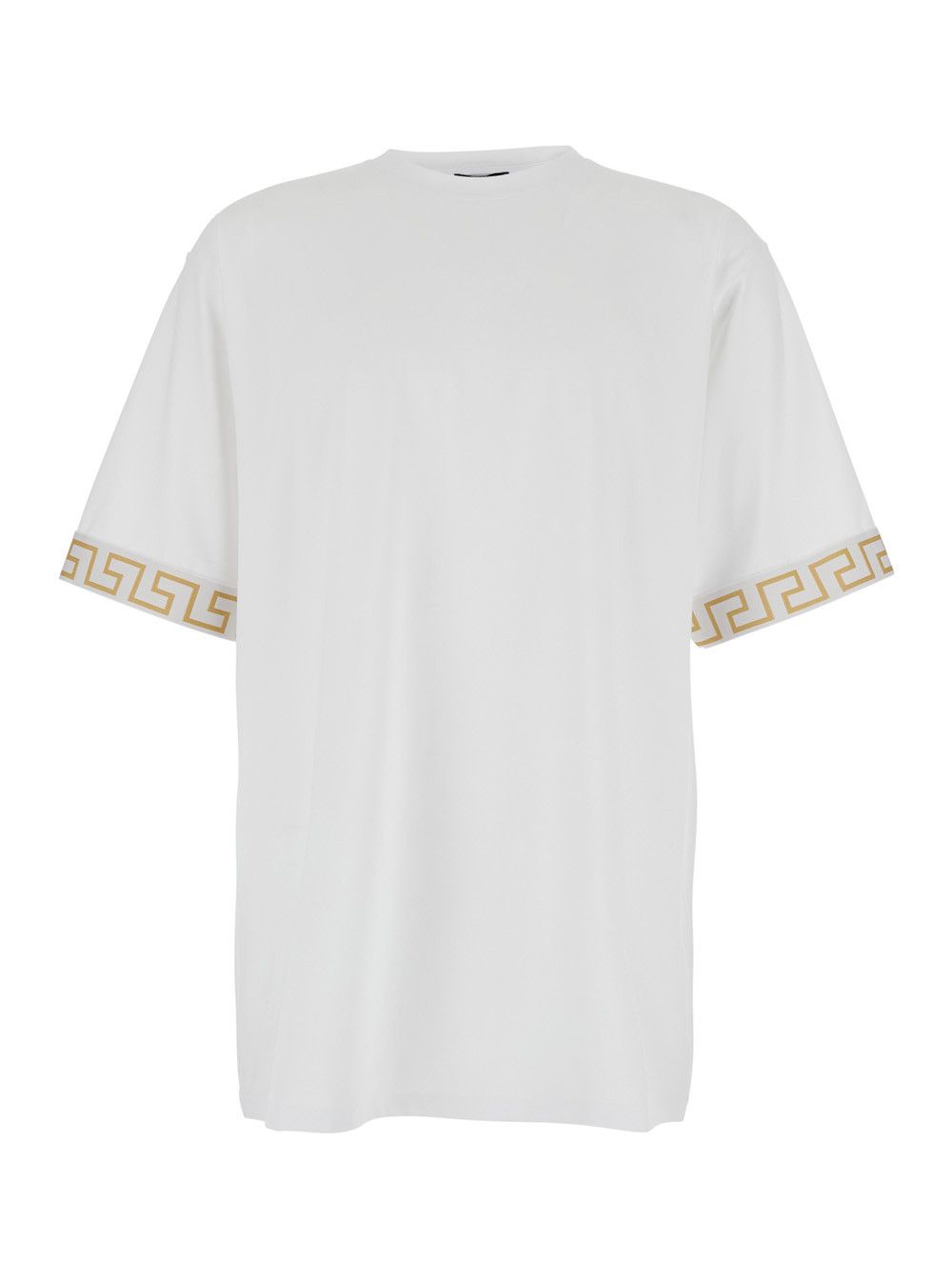Versace White Crew Neck T-Shirt with Greca Motif on the Sleeves in Tech Fabric Men Size US XXL / EU 58 / 5 - 1 Thumbnail