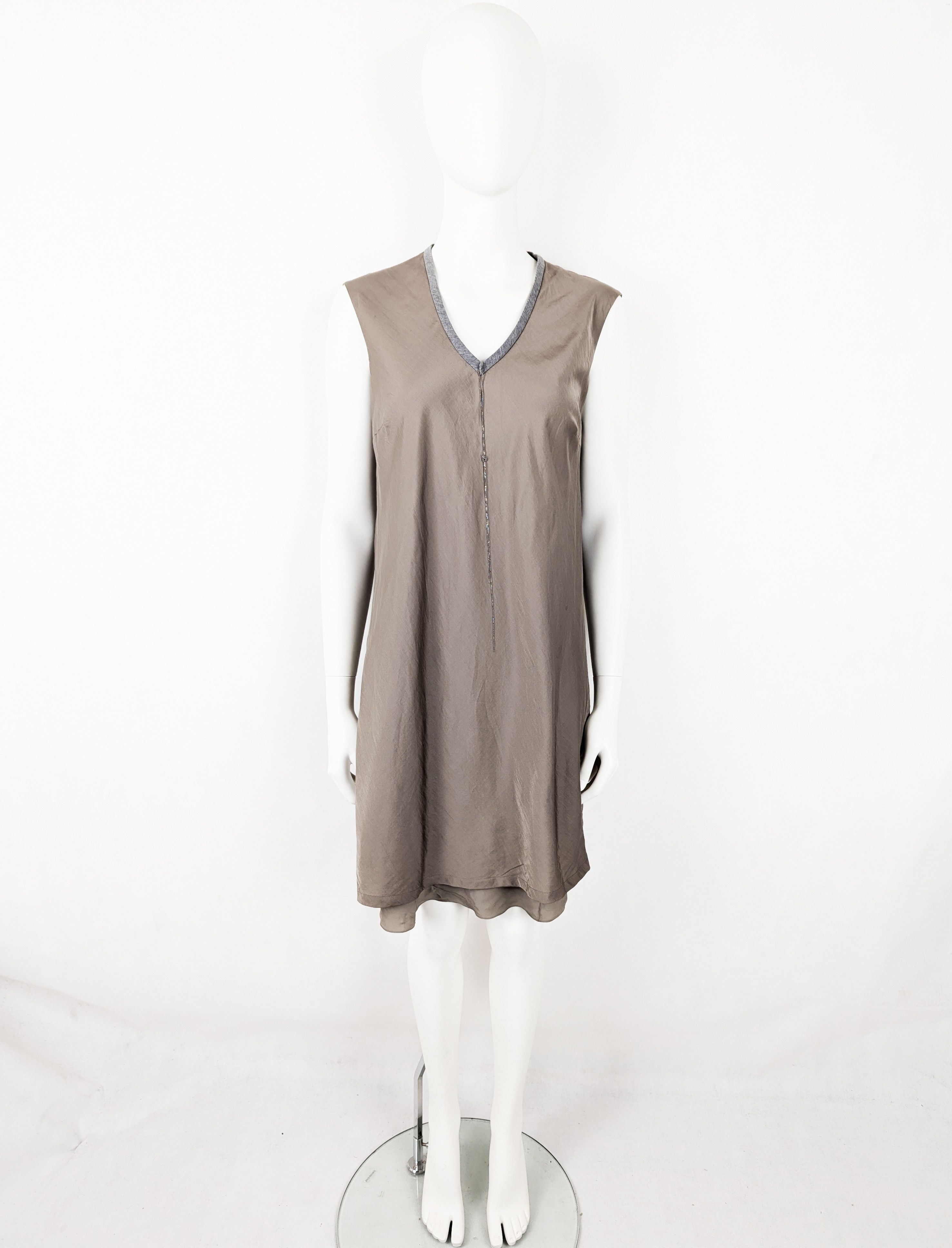 Brunello Cucinelli Brunello Cucinelli grey silk dress Size L / US 10 / IT 46 - 1 Thumbnail