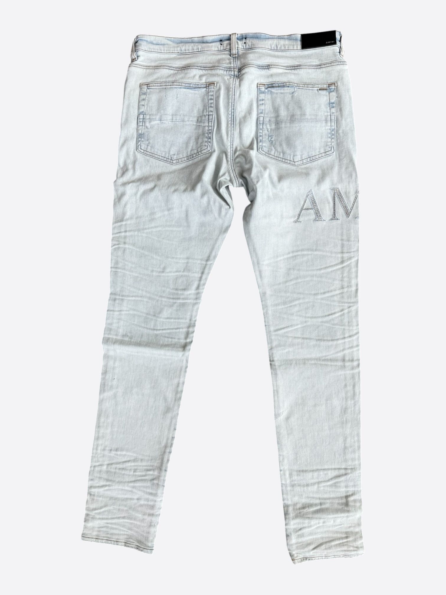 Amiri Amiri Bleached Indigo & Crystal Applique Logo Jeans Size US 33 - 2 Thumbnail